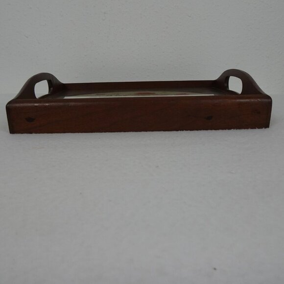 Vintage Wood Serving Tray with Floral Cross Stitch Insert Clear Plastic Overlay - Picture 5 of 9